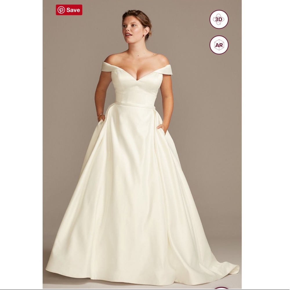 Off shoulder satin gown, plus size wedding dress - new with tags! Size 22